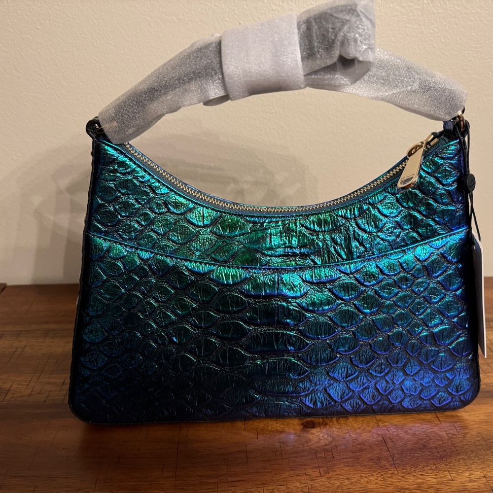 Brahmin Iridescent Teal & Blue Croc-Embossed Shoulder Bag - Picture 2 of 2